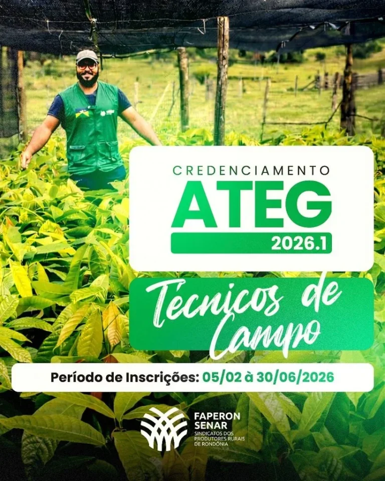 Inscrições abertas: SENAR/RO busca profissionais do agro para atuar na Assistência Técnica e Gerencial em Rondônia